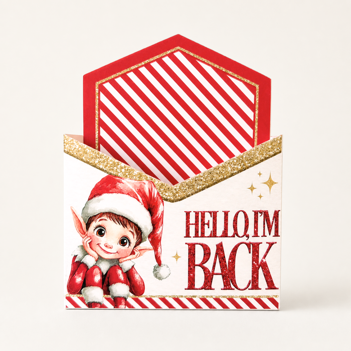 PRINTED ENVELOPE BOX - ELF I'M BACK - GLITTER EDITION - RED