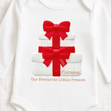 CUSTOM DTF TRANSFER - EMBROIDERED BOW PRESENT - RED
