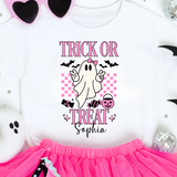 CUSTOM DTF TRANSFER - TRICK OR TREAT - PINK RETRO GHOST