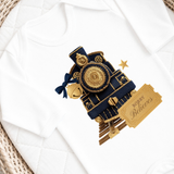 CUSTOM DTF TRANSFER: CHRISTMAS - EMBROIDERED EXPRESS TRAIN & TICKET - NAVY