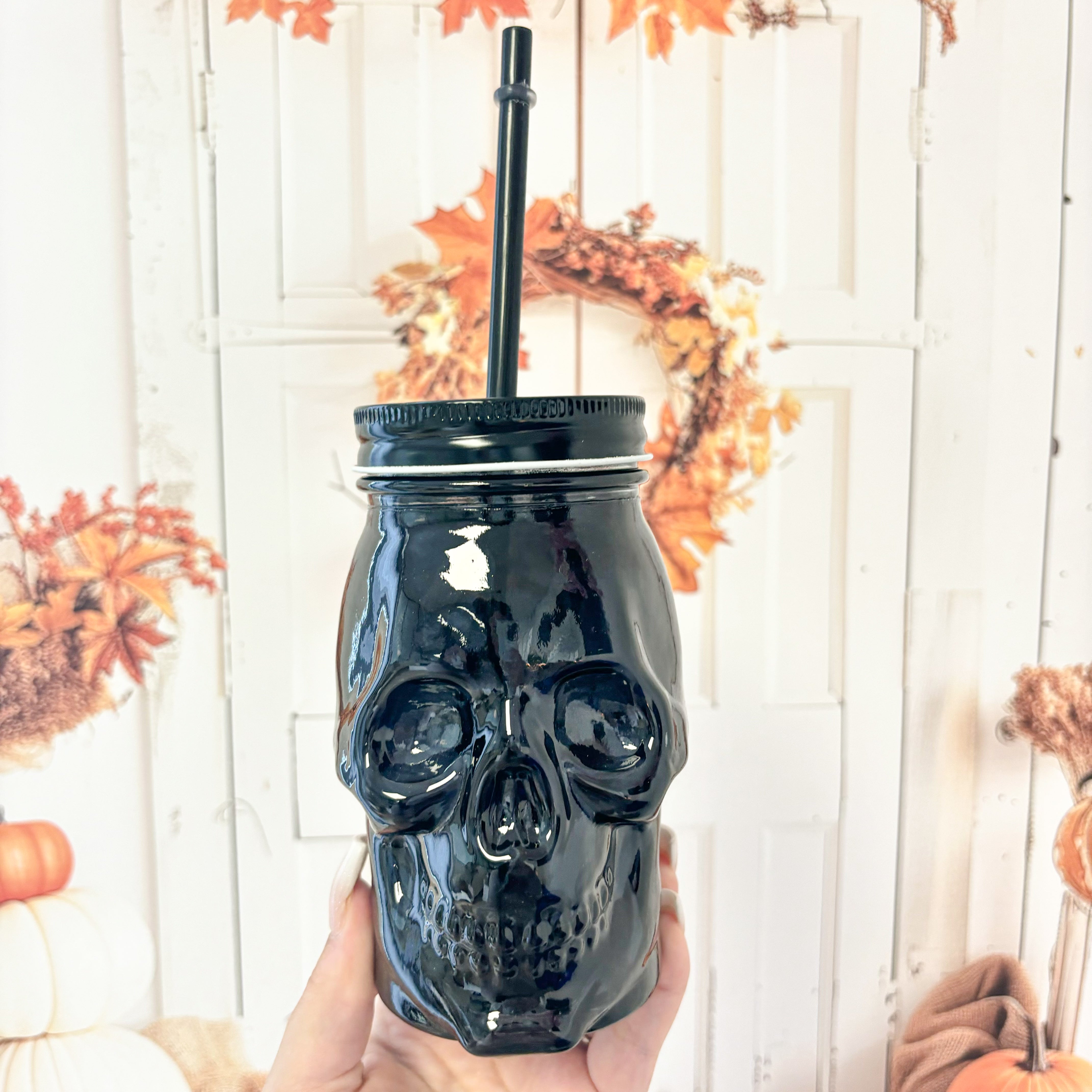 GLASS SKULL MUG (NO HANDLE)