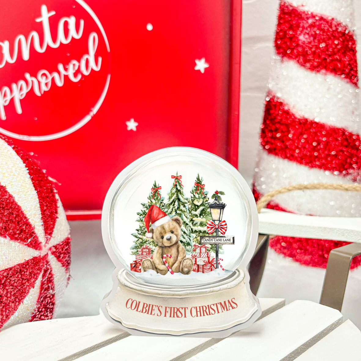 CUSTOM UV-DTF SNOW GLOBE - CANDY CANE LANE BEAR