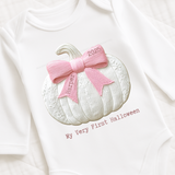 CUSTOM DTF TRANSFER - EMBROIDERED BOW PUMPKIN - PINK