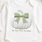 CUSTOM DTF TRANSFER - EMBROIDERED BOW PUMPKIN - SAGE