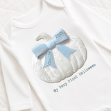 CUSTOM DTF TRANSFER - EMBROIDERED BOW PUMPKIN - BLUE