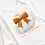 CUSTOM DTF TRANSFER - EMBROIDERED BOW PUMPKIN - BURNT ORANGE