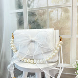 WHITE BOW BAG WITH PEARL HANDLE