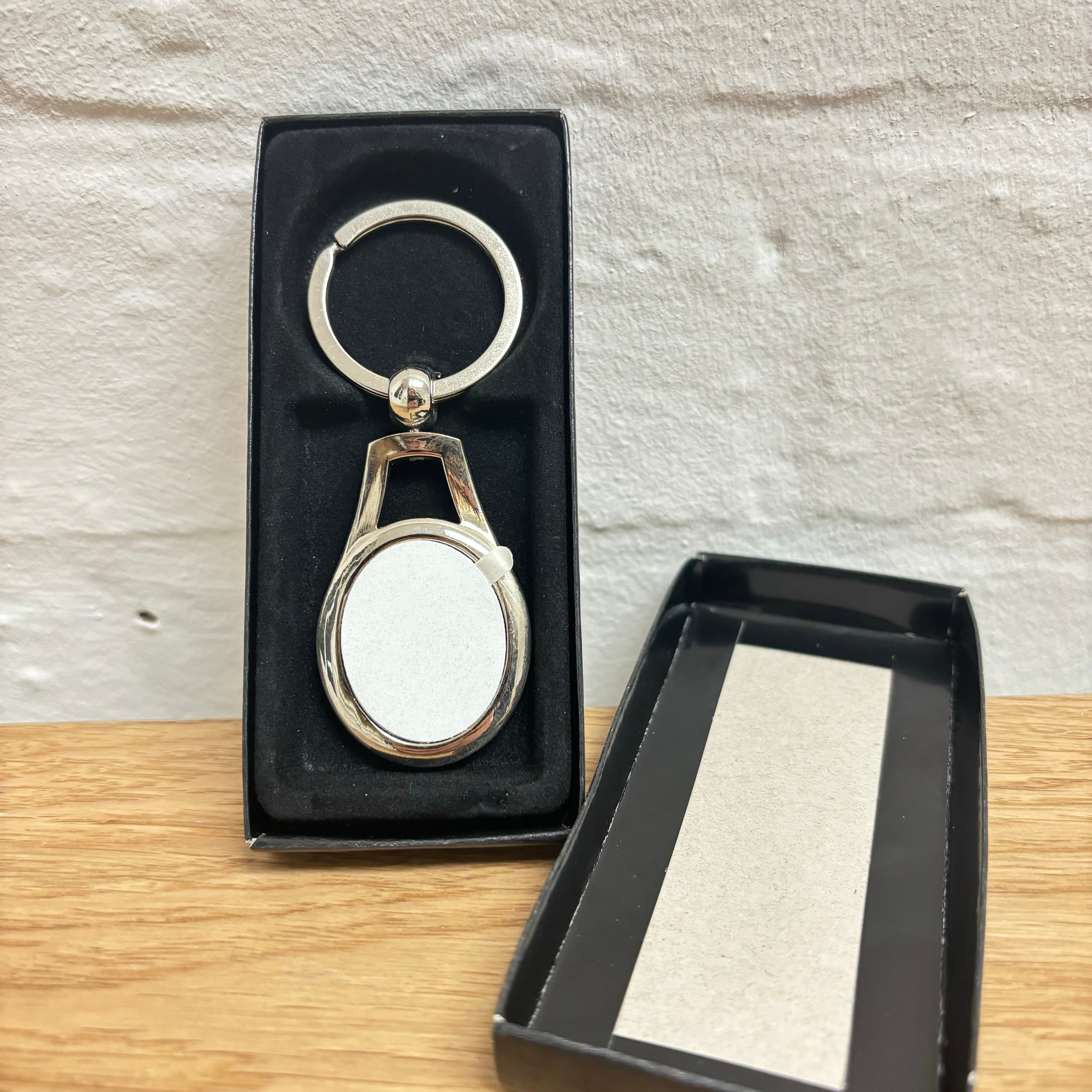 SILVER OVAL SUBLIMATION KEYRING & BOX
