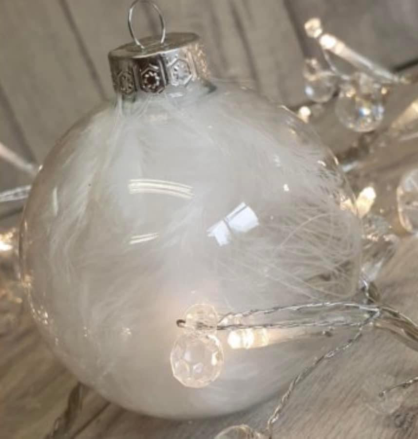 PACK OF 4 GLASS FEATHER BAUBLES