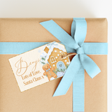 CUSTOM UV-DTF DECAL - GIFT TAG - GINGERBREAD HOUSE - BLUE