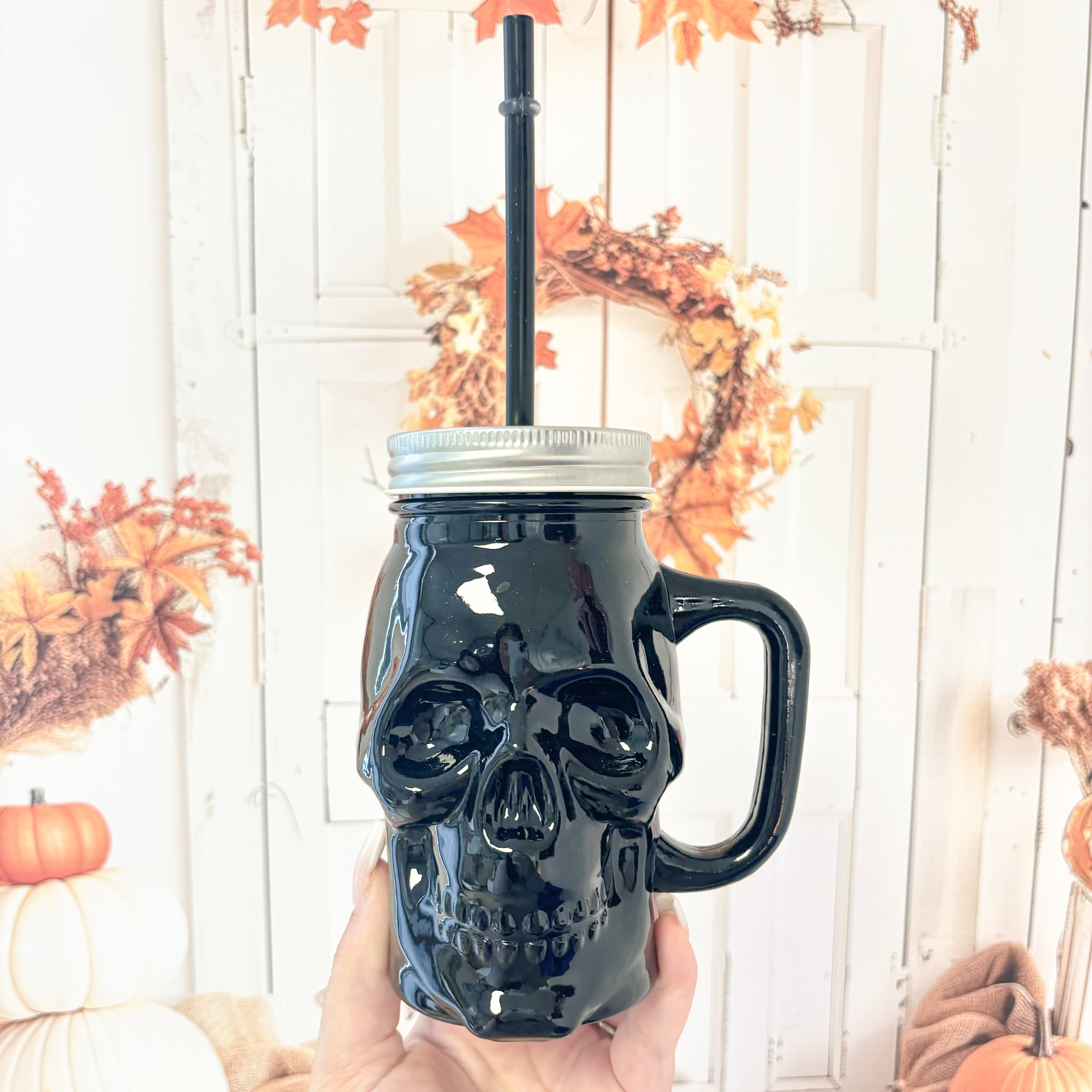 GLASS SKULL MUG (WITH HANDLE)