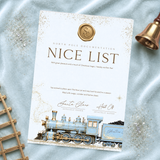 PRINTED RANGE - A4 NICE LIST CERTIFICATE - NORTH POLE EXPRESS - PALE BLUE