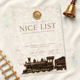 PRINTED RANGE - A4 NICE LIST CERTIFICATE - NORTH POLE EXPRESS - BEIGE