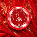 SOLVENT STICKER - RED TARTAN ELF - CHOCOLATE TUB TOPPER