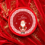 SOLVENT STICKER - RED TARTAN SANTA - CHOCOLATE TUB TOPPER (Copy)