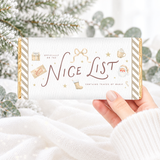 PRINTED CHOCOLATE WRAPPER - CHRISTMAS - CANDY CANE NICE LIST - BEIGE