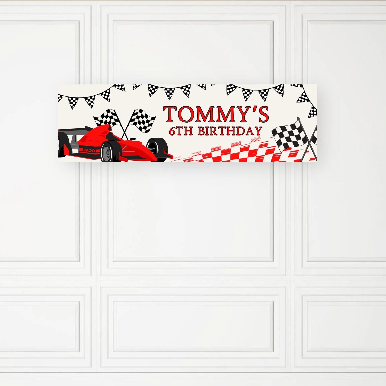 CUSTOM CELEBRATION BANNER  - BIRTHDAY - RED RACER (MUST BE ORDERED SEPARATELY)