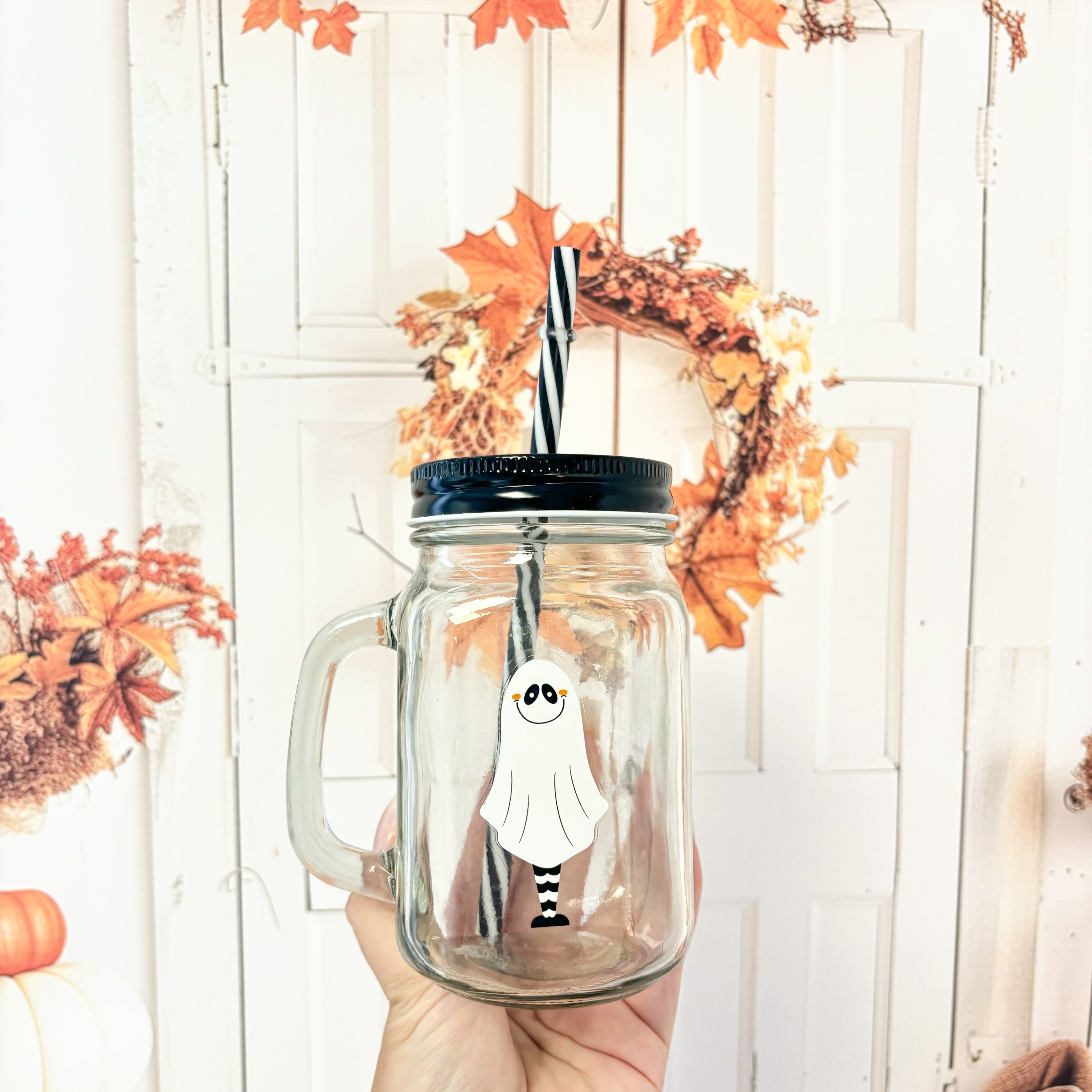 HALLOWEEN GLASS MASON JAR (VARIOUS CHARACTERS)