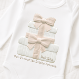 CUSTOM DTF TRANSFER - EMBROIDERED BOW PRESENT - BEIGE