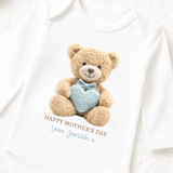 DTF TRANSFER - MOTHER'S DAY - EMBROIDERY STYLE - TEDDY BEAR WITH HEART - BLUE