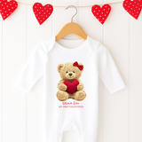 DTF TRANSFER - VALENTINES - EMBROIDERY STYLE - TEDDY BEAR WITH HEART (WITH BOW)