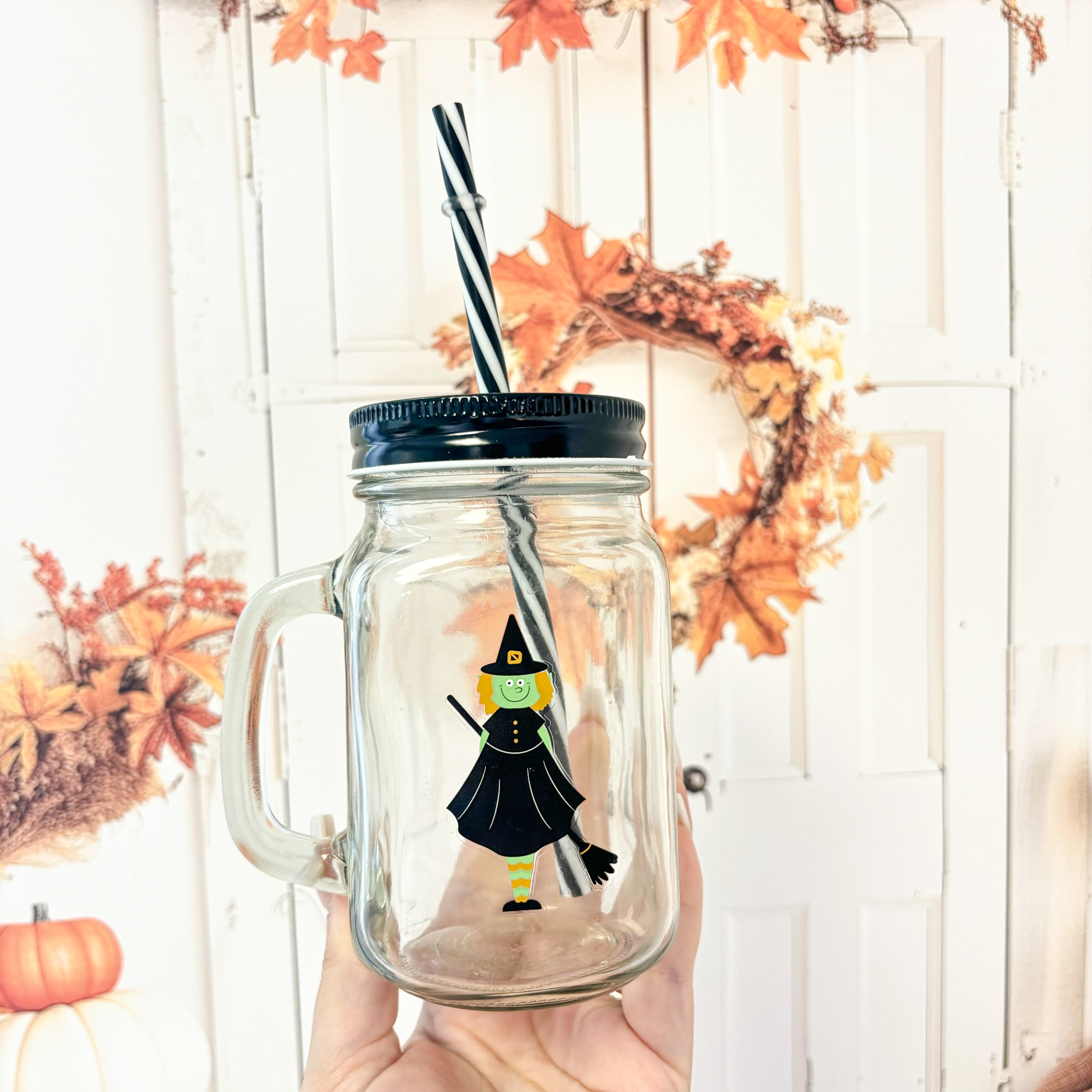 HALLOWEEN GLASS MASON JAR (VARIOUS CHARACTERS)