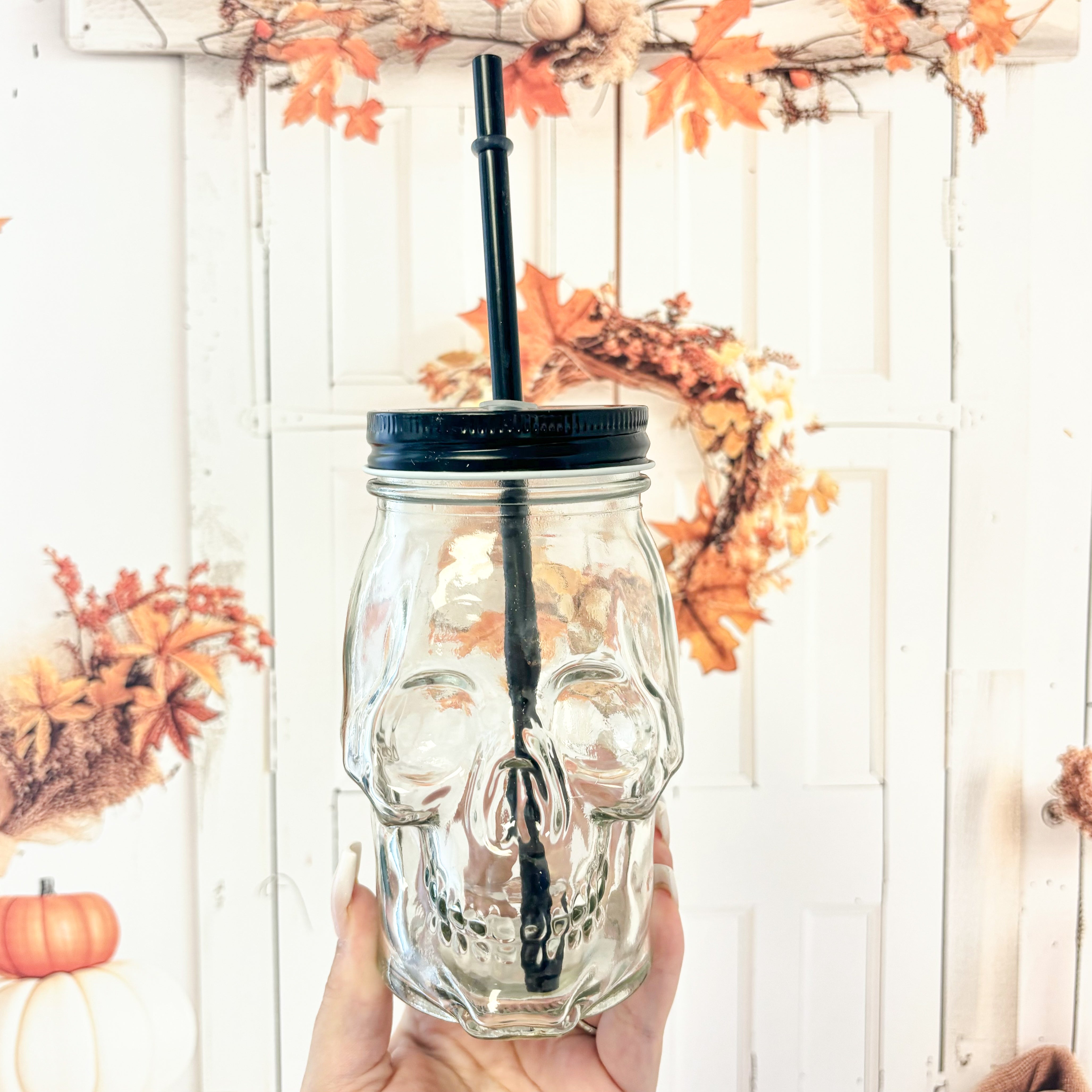 GLASS SKULL MUG (NO HANDLE)