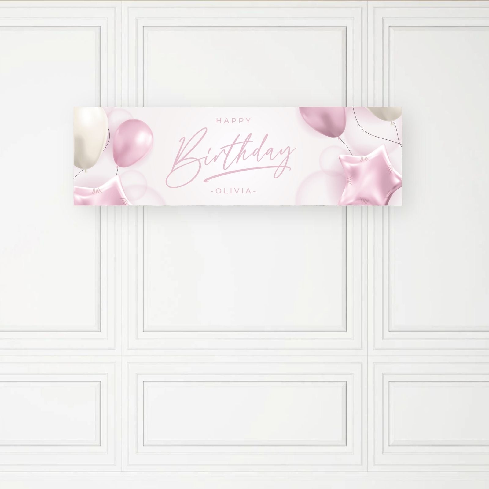 CUSTOM CELEBRATION BANNER  - BIRTHDAY - PINK BALLOONS (MUST BE ORDERED SEPARATELY)