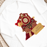 CUSTOM DTF TRANSFER: CHRISTMAS - EMBROIDERED EXPRESS TRAIN & TICKET - RED
