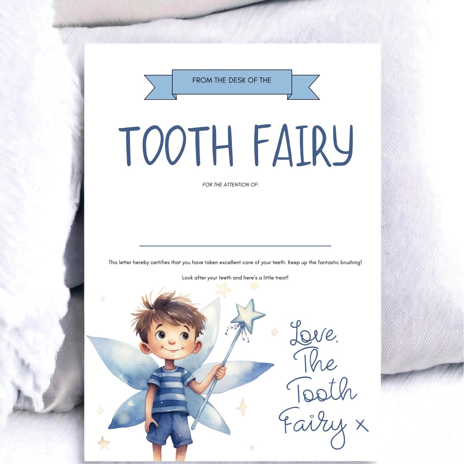 A4 BLUE THE TOOTH FAIRY CERTIFICATE