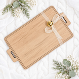 OAK - TRAY WITH HANDLES & ENGRAVED BORDER