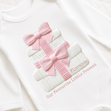 CUSTOM DTF TRANSFER - EMBROIDERED BOW PRESENT - PINK
