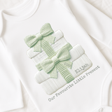 CUSTOM DTF TRANSFER - EMBROIDERED BOW PRESENT - SAGE