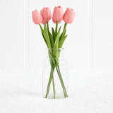 MOTHER'S DAY - FAUX TULIPS IN GLASS VASE - PINK