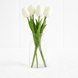 MOTHER'S DAY - FAUX TULIPS IN GLASS VASE - WHITE