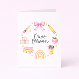 PRINTED RANGE - TEACHER COLLECTION - WREATH - GREETINGS CARD - PINK