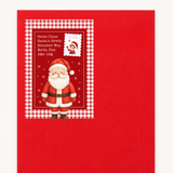 SOLVENT STICKER - CHRISTMAS - POSTAGE LABEL - RED GINGHAM SANTA