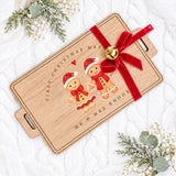 OAK - TRAY WITH HANDLES & ENGRAVED BORDER