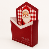 PRINTED ENVELOPE BOX - RED GINGHAM SANTA