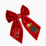 DTF TRANSFER - TRADITIONAL CHRISTMAS TEDDY - VELVET HAIR BOW (PACK OF 3)